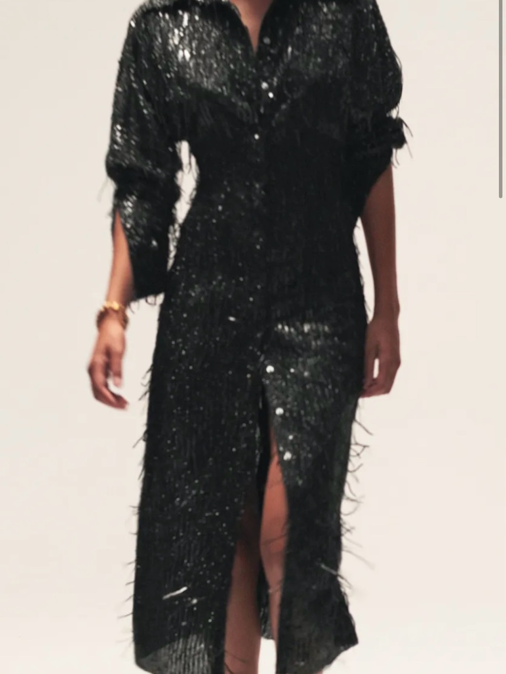 Zara Black Sequin Midi Dress with Front Slit
